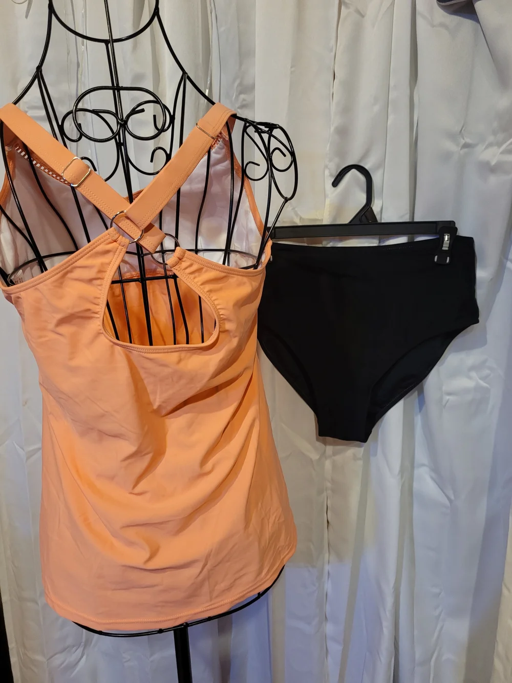 Amazon Peach Tankini Top with Black Swim Briefs